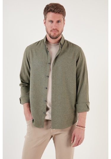 Buratti Pamuklu Regular Fit Düğmeli Yaka Kışlık Erkek Gömlek Cf24W127079 Haki