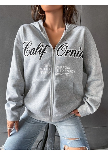 Relax&Basic 3 Iplik Şardonlu Fermuarlı Kapüşonlu Sweatshirt Gri 3 Lü Kombin Siyah