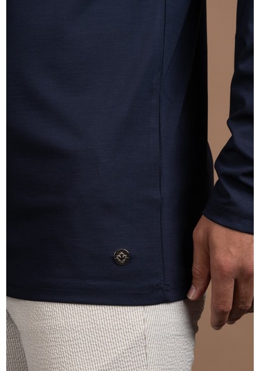 Regular Fit Bisiklet Yaka Rayon Kumaş Full Likralı Uzun Kol Sweatshirt Lacivert