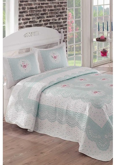 Clara Baskılı Kapitoneli Çift Kişilik Yatak Örtüsü Mavi Mavi