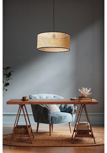 Hazeran Avize 30cm- Iskandinav, Modern, Bohem, Rattan Avize, Aydı Bambu