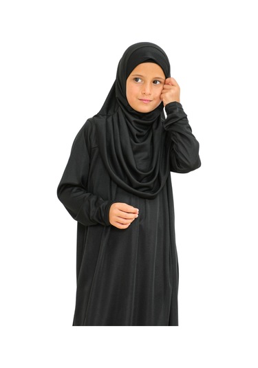 İki Parça Çocuk Elbisesi Seti Eşarp İle Takım Siyah