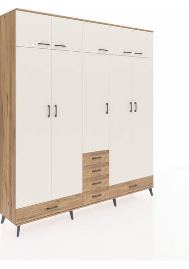Hyperion Dolap 6 Raflı 6 Çekmeceli 4 Askılı 220x44x243 Çam-aytaşı/çam Aytası/atlas Çam