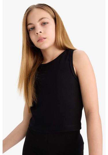 Defacto Kız Çocuk Bisiklet Yaka Basic Düz Atlet D9097a825hsbk81 Siyah