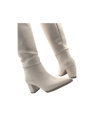 Melen Shoes Elegia Bej Suni Deri Rahat Kadın Topuklu Çizme Bej