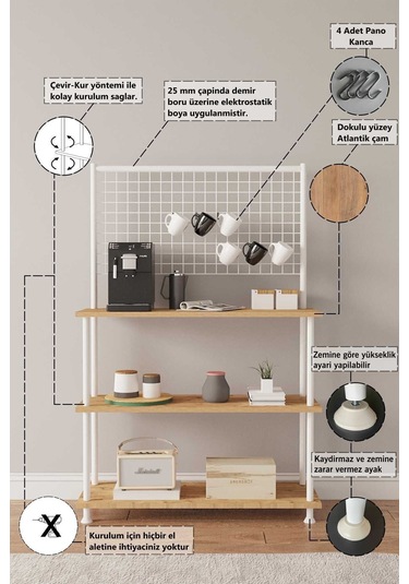 Çevir Kur Atlantik Çam Raflı Kahve Köşesi Dolabı Mutfak Düzenleyici, Stand, 71 134 35 Atlantik Çam