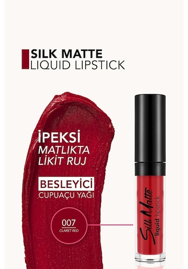 Flormar Kadife Dokulu Likit Mat Ruj - Silk Matte Liquid Lipstick - 007 CLARET RED - 8690604397365