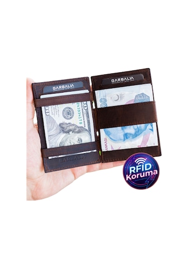 Garbalia Magic Hakiki Deri RFID Engelleyici Unisex-Kahverengi
