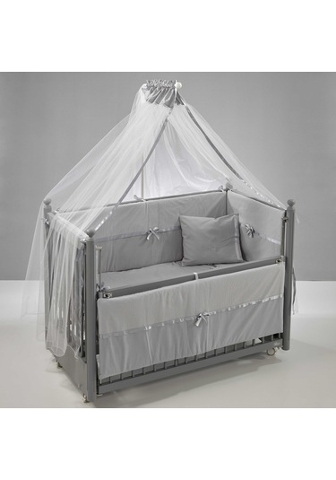 Meltem Kids Mondo Sallanır Ahşap Anne Yanı Beşik - 60x120 CM (Gri-Gri) Gri