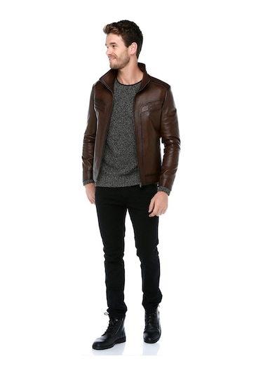 Dericlub E-1003 Gerçek Deri Erkek Mont-Camel