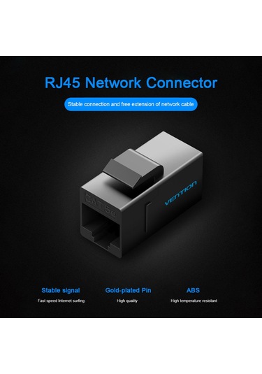Shineyee Ventıon Rj45 Ağ Kablosu Çoğaltıcı, Altın Kaplı Pimli Abs Malzeme, Ağ Kablosunu Uzatmak İçin Çift Yönlü Bağlayıcı - Siyah
