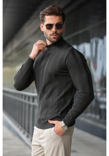 Antrasit Yarım Balıkçı Erkek Triko Kazak E7423 Antrasit