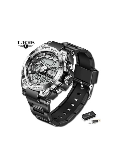 Lıge Yeni Spor Erkek Saatleri Top Marka Lüks Askeri Kuvars İzle Erkekler Su Geçirmez Gümüş&black