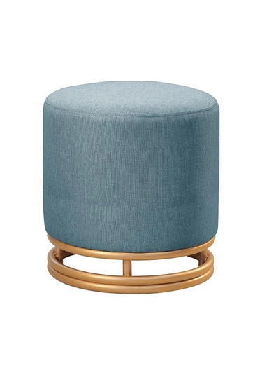 Nuvi Puf Gold Metal Çerçeveli Keten Çok Amaçlı Dekoratif Oturak, Makyaj Oturağı,montajsız Puf Bench Füme