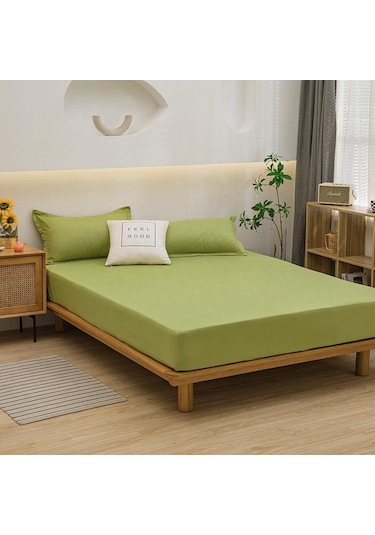 Yeşil Yatak Örtüsü Gömme Çarşaf Düz Renk Kaymaz Ayarlanabilir Yatak Örtüsü Yastık Kılıfı Olmadan 120x200cm Yeşil