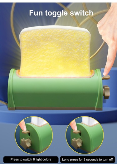 Geeroyoo Mavi 3d Tost Şekilli Led Gece Lambası - 8 Renkli Ev Dekorasyon Aydınlatması, Şarj Edilebilir Ve Enerji Tasarruflu Odalar İçin Mavi