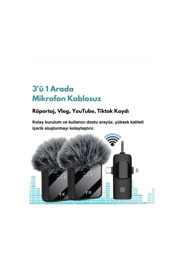 Bfs Yüksek Kalite Profesyonel 3 In 1 Kablosuz Taşınabilir Yaka Mikrofonu Tüylü