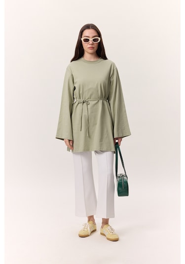 Bağlama Detaylı Oversıze Tshırt Çağla Yeşili Çağla Yeşili