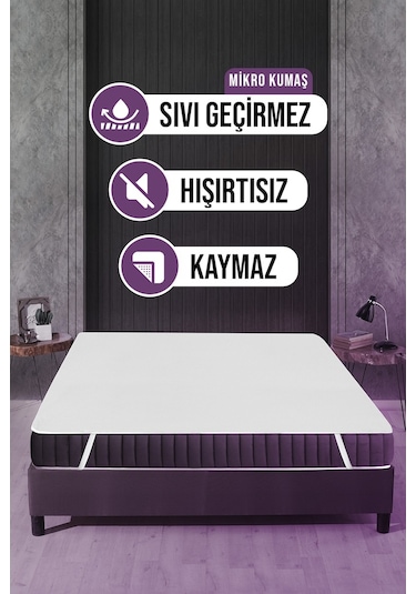 Sıvı Geçirmez Yatak Alezi Pamuklu 180X200Cm Dört Köşe Lastikli Beyaz