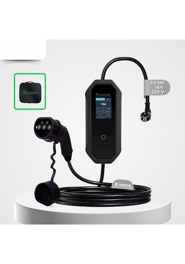 16A 3.5 KW 8 M Kablo Taşınabilir Elektrikli Araç Şarj Cihazı
