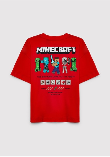 Mavi - Minecraft Baskılı Kırmızı Tişört 6610478-70478