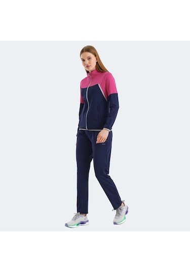 Slazenger ROCKSTAR Kadın Fermuarlı Dik Yaka Cepli Lacivert Eşofman Takımı