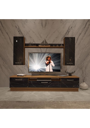 Decoraktiv Trendstyle 5d Mdf Tv Ünitesi Tv Sehpası Ceviz - Siyah Mermer