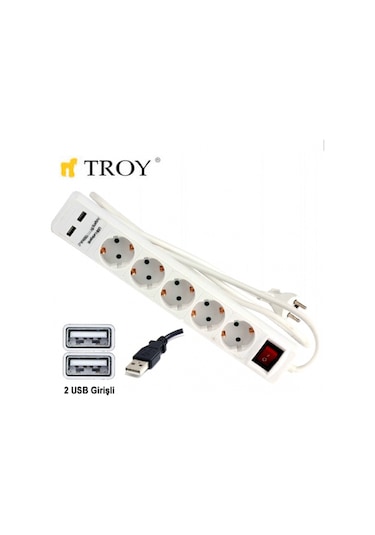 Troy 24025 Usb Girişli Beşli Grup Priz ve Uzatma Kablosu
