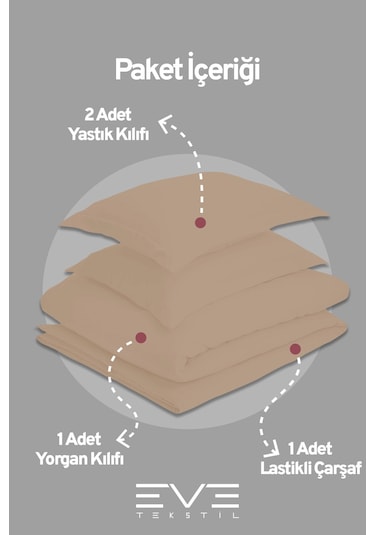Eve Tekstil %100 Pamuk Ranforce Çarşaflı Yastık Ve Yorgan Kılıflı Çift Kişilik Nevresim Takımı 200x220 Cm Kahverengi