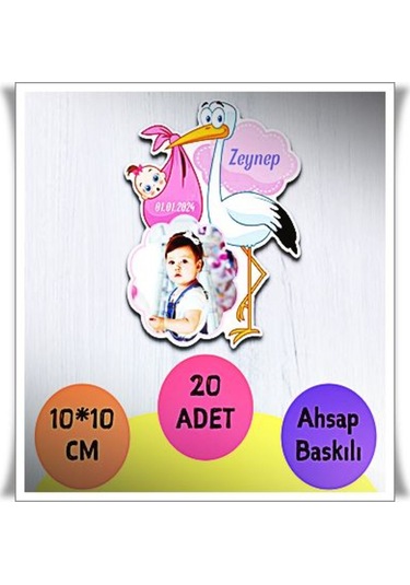 Bebek Çocuk Doğum Günü Resimli Ahşap Magnet 20 Adet A8