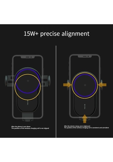 Wisdomselect Qi 15w Otomatik Sıkma Araç Telefonu Tutucu Kablosuz Şarj-zarif Gri Hava Çıkışlı Kablosuz Olmayan Şarj Siyah Vantuzlu Yok Uc495f