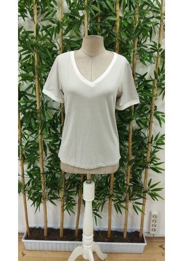 Modasize Kadın Kısa Kollu V Yakalı Viskon Bluz Gri