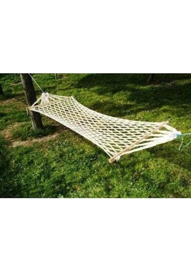 Tek Kişilik Çift Makrome Örgülü Pamuk Hamak Salıncak 95x220 Cm Beyaz