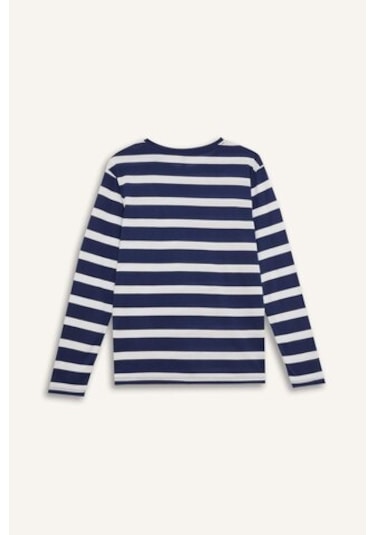 Defacto Regular Fit Bisiklet Yaka Çizgili Casual Uzun Kollu Tişört A9442AX24WNNV31 Lacivert