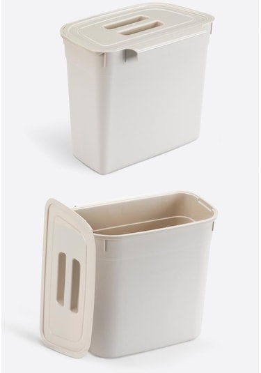 Flosoft Dolap İçi Kapaklı Asılabilir Çöp Kovası, Dolap Kapağı Askılı Çöp Kutusu Krem 7 Litre Krem