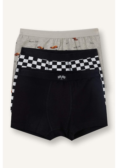 Defacto Araç Baskılı Penye 3lü Boxer Erkek Çocuk H1601a826smbk81 Siyah-bk81