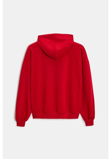 Sââde Kadın Oversize Kapüşonlu Basic Hoodie Sweatshirt Kırmızı