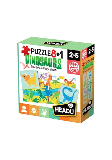 Headu 8+1 Çift Taraflı Dinozorlar Puzzle