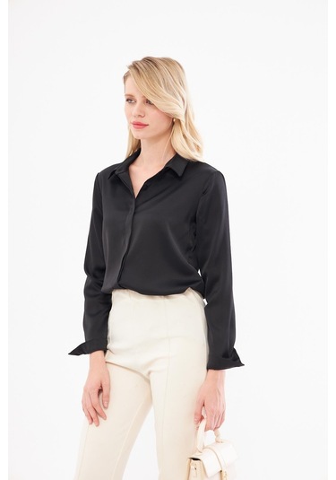 Klasik Saten Gömlek Siyah Siyah