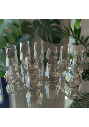 Çnr Home Collection 12 Parça Füme Cam Bardak Seti Gold