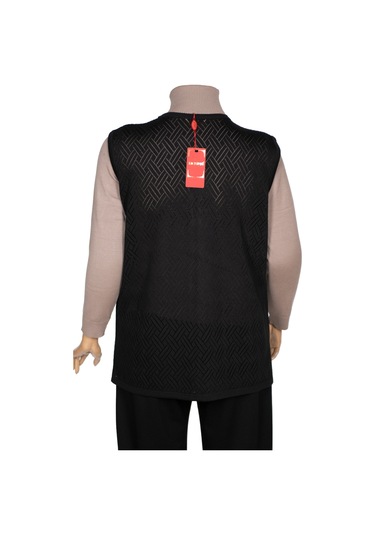 Hesna Kadın Yakut Triko Ajurlu Cepli Düğmeli Yırtmaçlı Siyah Yelek Siyah