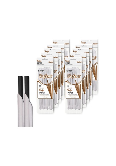 Kafem Sargılı Siyah Kağıt Pipet 19,5cm 25li X 10 Paket