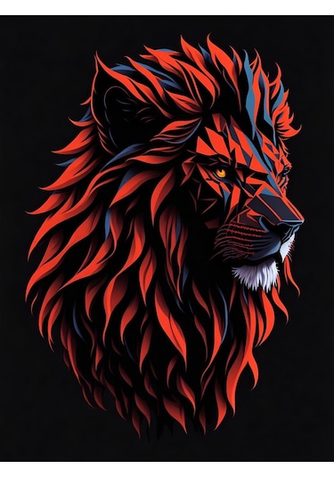 Kırmızı Aslan Temalı Cam Tablo
