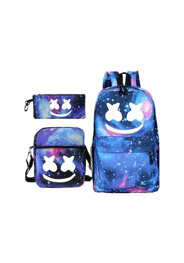 3 Adet / Takım Dj Marshmello Satchel Anime Baskılı Okul Çantası Sırt Çantası İle Kalem Çantası Messenger Çanta 8kzspı Mavi