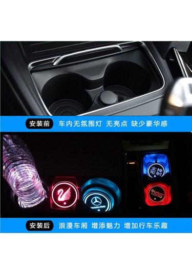 Honmex Volvo Araç İçin Işıklı Bardak Matı - Dekoratif Ambiyans Lambası, Otomatik Şarj Durdurma, 220mah Pil, 66mm Yuvarlak Kenar