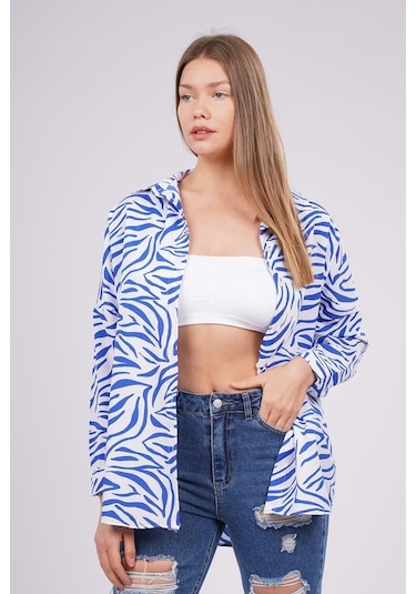 Gabria Kadın Zebra Desenli Gömlek Saks