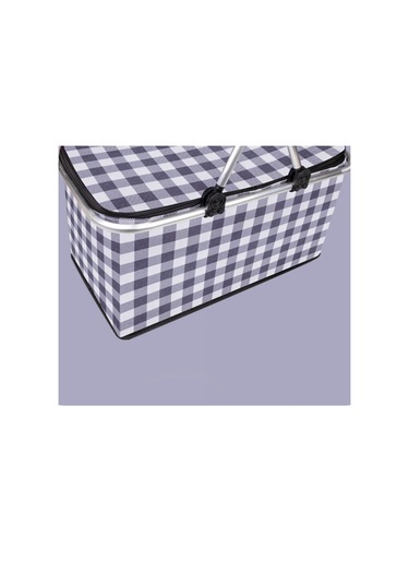 Yalıtımlı Sepet Taşınabilir Katlanabilir Isı Yalıtımı Ve Soğuk Depolama Piknik Sepeti Açık Hava Aile Gri Ekose Genel Stil Çok Renkli