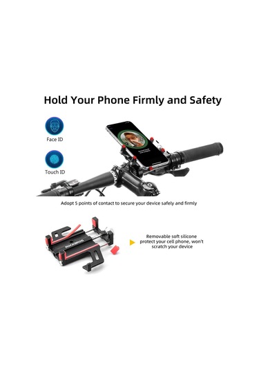 Valkyrie 879-k Alüminyum Motorsiklet Bisiklet Cep Telefonu Tutucu - Darbeye Dayanıklı Paslanmaz - 360 Derece Dönebilir - Evrensel Uygunluk Kırmızı