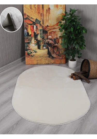 My Evilla Modern Dekoratif Kaymaz Taban Rabbit Oval Halı Yolluk 001