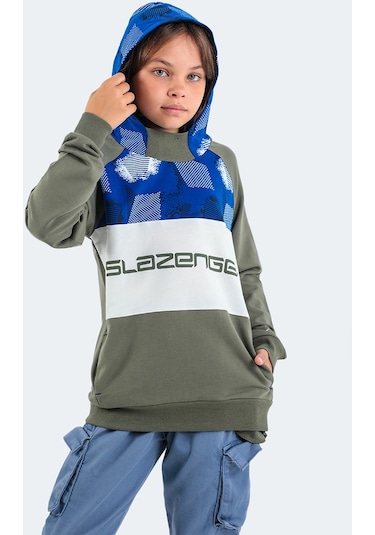Slazenger DRAGICA IN Çocuk Kapüşonlu Cepli Haki Sweatshirt